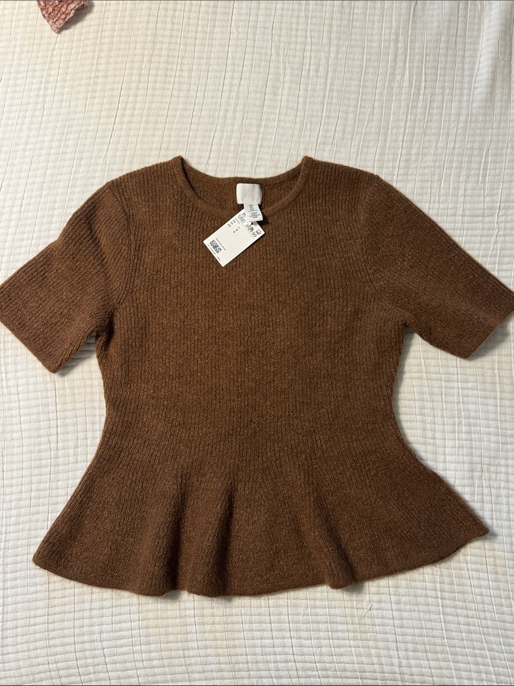H&M Brown Peplum Crewneck Sweater